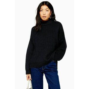 TOPSHOP Oversize Rib Knit Mock Neck Sweater Pullover Navy Black S NWT